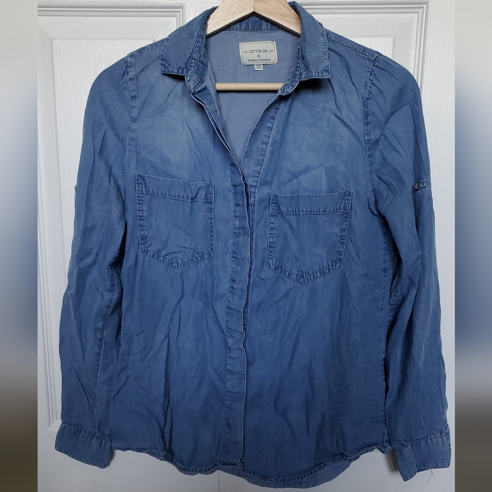 Cotton On Faux-Denim Long Sleeve Button-up